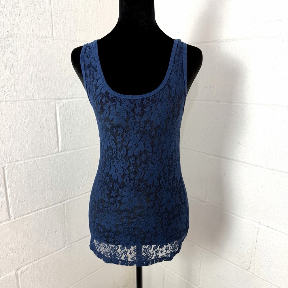 Maurices Y2K Blue Lace Tank Top Scoop Neck Layers Dark Fairy Grunge Whimsigoth S